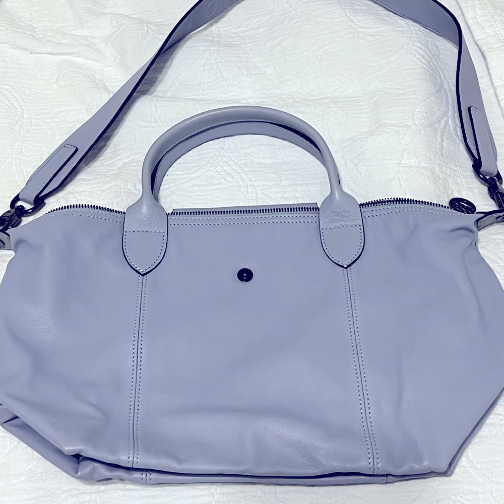 Longchamp le pliage cuir in baby blue/powder blue - small